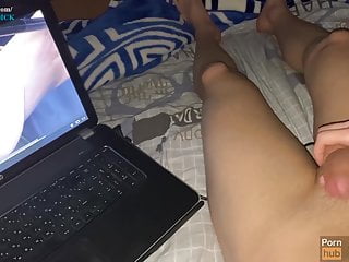 Schoolboy Jerks Off To Porn! Cum on Cam, Stomach and Bed!