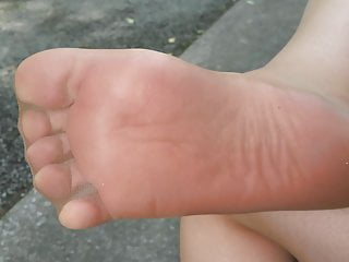 pantyhose feet &amp; soles tease from outdoor track!