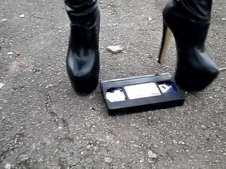 Crush video cassette with heels and platform