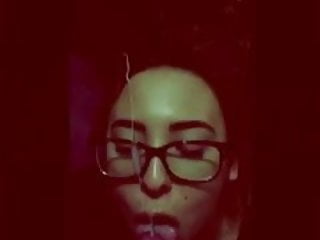 Retro filter cumshot on girl with glasses 