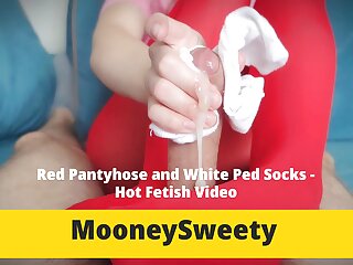 Red pantyhose and white ped socks - Hot fetish video
