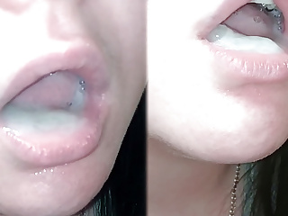 Pulsating oral creampie. Full mouth cum swallow