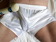 Vibed in white satin shorts