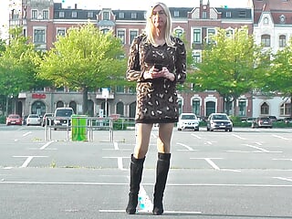 Crossdresser Sandy wearing Short Dress and Boots