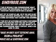 Sindy Rose in grey suit extreme anal dildo & prolapse
