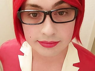 Red hair latex sissy nurse...