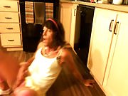 Couldn't hold it...Tranny pisses in the kitchen