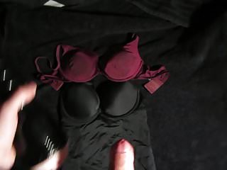 Fleshlight wank and cum over bodysuit and bra