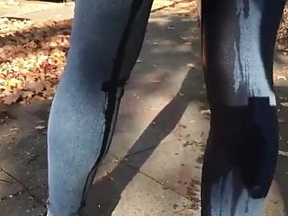 Sexy babe public jeans pee by...