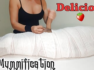 Part1 MUMMIFIED Handjob with interruption of cum for two minutes.