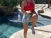 WWE - Peyton Royce exercising by the pool