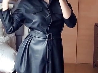 Leather shirt dress and overknee boots
