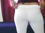 teasing qnd dancing with her sexy ass in white leggings