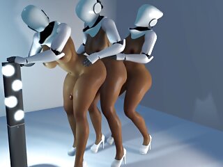 Three shemale robots anal train fucking...