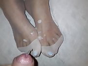 Emma's feet in white nylon and sperm