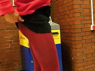 Public black Miniskirt, red Pantyhose