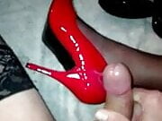 Cum on red heels