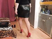 Leather skirt and heels 2