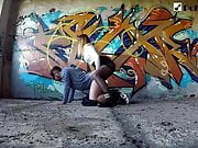 Painting graffiti, fucking a guy and getting cum on my chest 