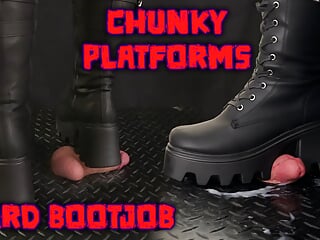 A Hard Bootjob in Chunky Platform Black Boots - Bootjob, Shoejob, Ballbusting, CBT, Trample, Trampling, High Heels, Crush