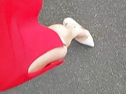 Walking in red skirt POV