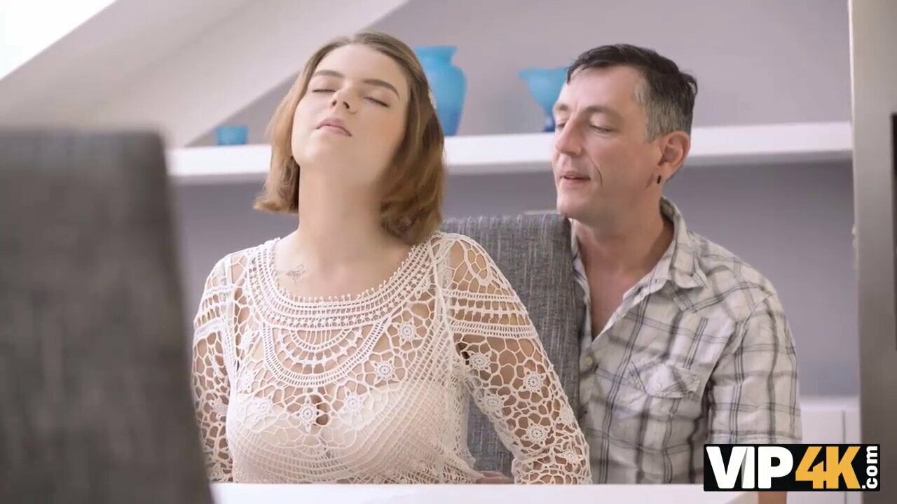 VIP4K. Skinny demonstrates natural body to old man