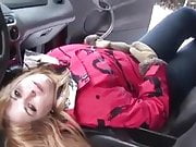 Girl Plays and Squirts in the Car