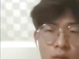 Korean boy with glasses cum frontal...