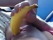 she masturbes whit a banana