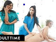 ADULT TIME - Newbie Masseuse Violet Myers FULL RUBDOWN From Lena Paul and Jade Baker in LEZ 3-WAY!