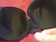 Cum on wife's black G cup bra