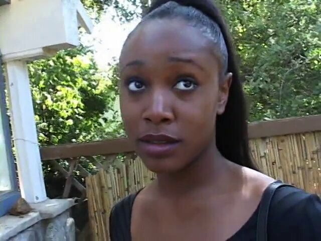 Huge cock hardly fits in young ebony babe's mouth and cunt