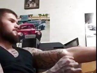 tatted up straight man milks his thick cock
