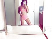 Ashley Tisdale sexy mirror selfie in a pink bikini