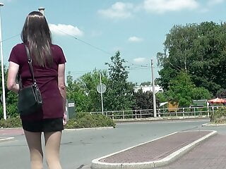 Crossdresser wears very short Skirt in Public