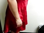 Wife posing in a red nightie