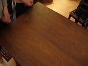Two buddies jacking together and cumming on the table