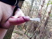 wanking and cumshot in forest