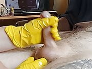 fat girl jerks off my cock in gloves and with oil #2