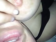 Ashley licking her nipple