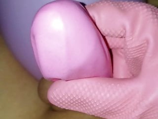  Pink rubber and balloon fetish with small penis