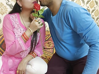 Indian beautiful husband wife celebrate special Valentine week Happy Rose day dirty talk in hindi voice saara give footjob