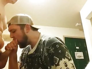 Hungry fag sucks off chubby blonde...