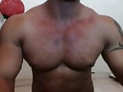 Bodybuilder Flexes and Eats his Cum on Webcam