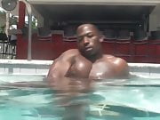 Str8 black guy wanks by the pool