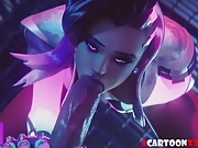 Sombra and Mercy taking big dicks in mouth and pussy