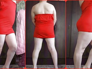 RED Mini Dress White Sexy Trans Cute Sissy Big Butt Solo Performer Crossdresser Model Cosplayer Femboy Striptease MTF