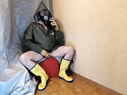 Wanking in my Rubber and Oilskin