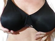 Crossdresser in silky black bra