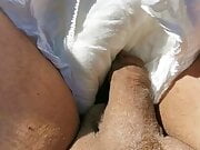 Flashing My cock on the beach, has diaper on me